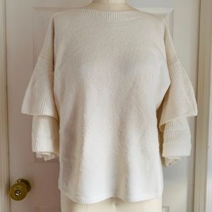 Sz M Madewell cream sweater w/ layers bell sleeves